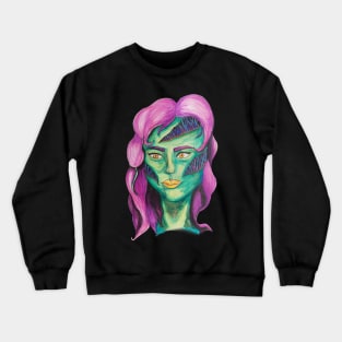 Colourful Zombie girl with stitched face Crewneck Sweatshirt